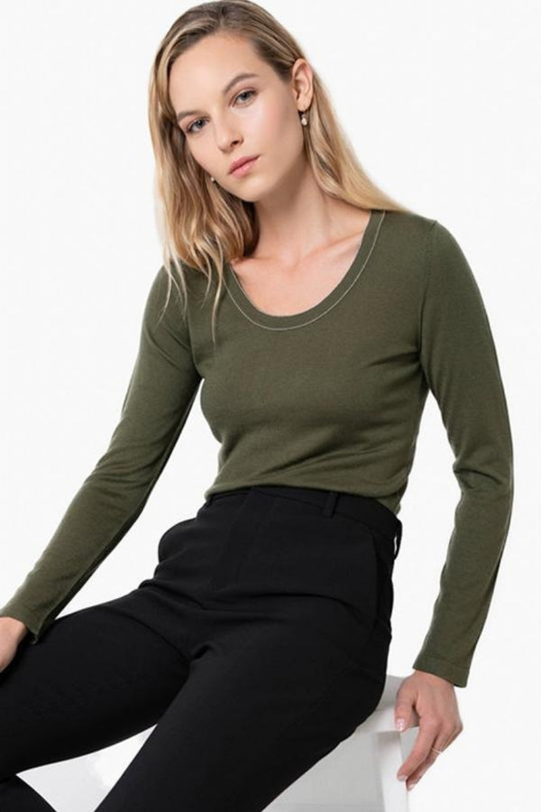 Silk Cashmere Crewneck - Olive Branch