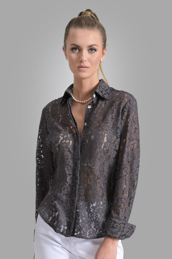 Attitude Shirt - Charcoal Lace - Farinaz Taghavi