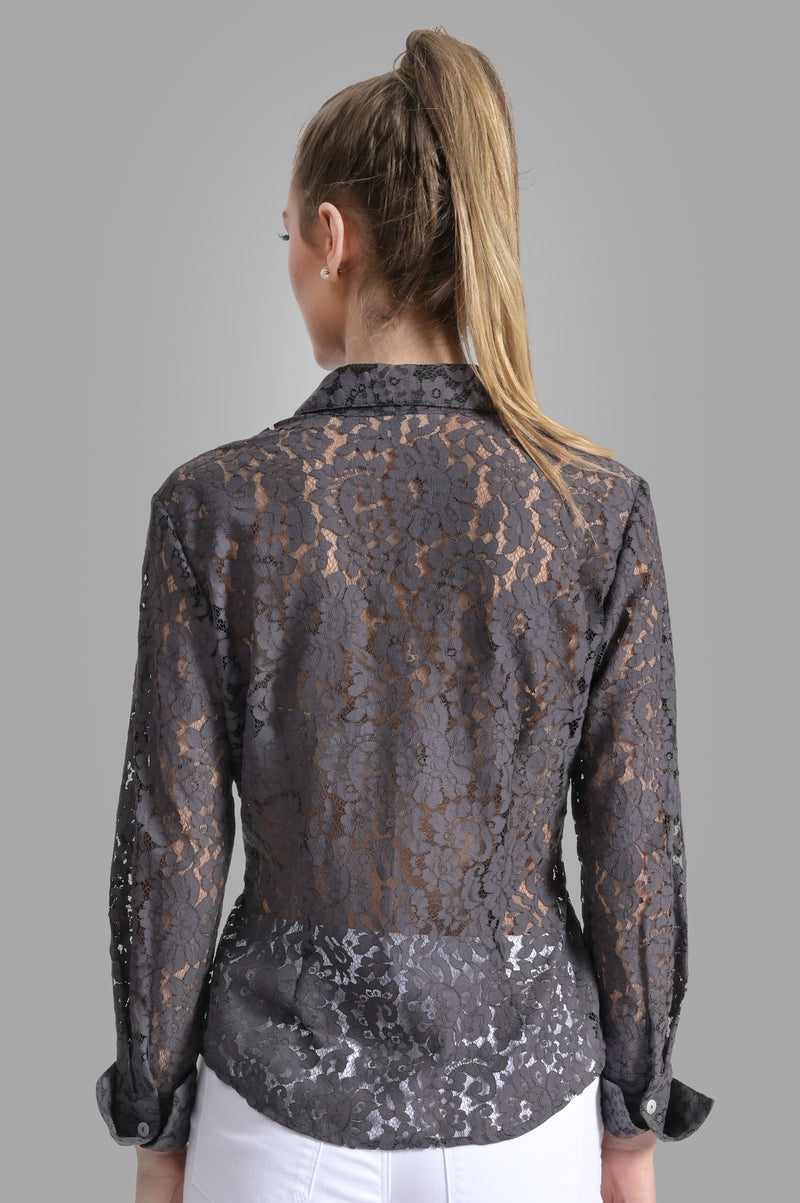 Attitude Shirt - Charcoal Lace - Farinaz Taghavi