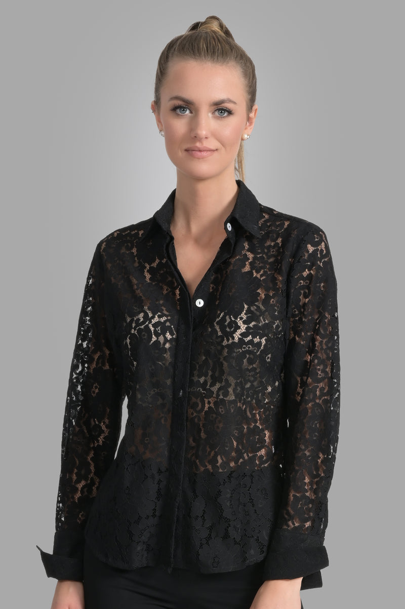 Attitude Lace Shirt - Black - Farinaz Taghavi