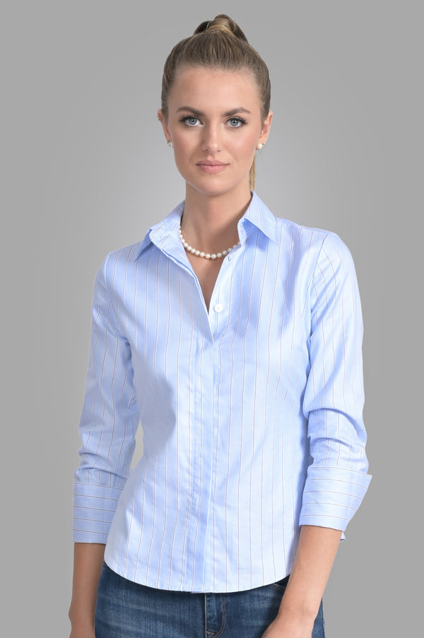 Attitude Classic Stripe Shirt - Powder Blue - Farinaz Taghavi