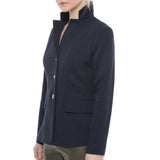 Stretch Cotton Blazer - Navy - Farinaz Taghavi