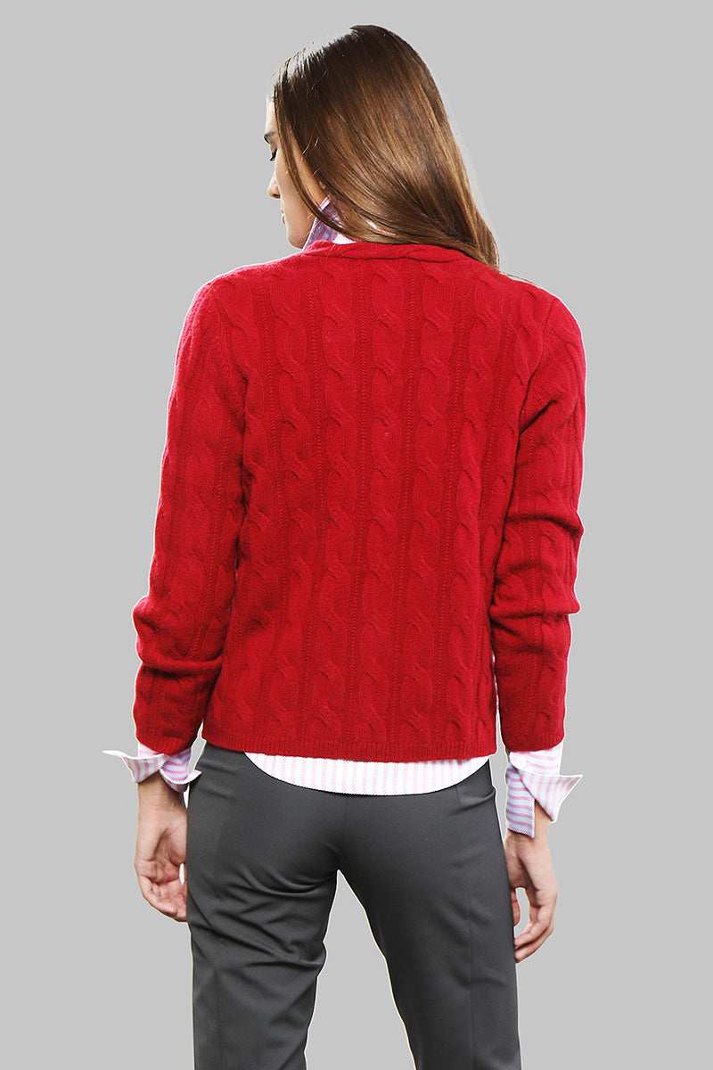 Merino Wool Cable Knit Sweater - Red