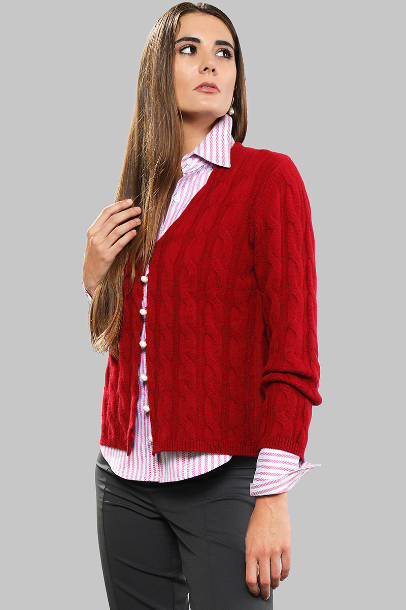 Merino Wool Cable Knit Sweater - Red