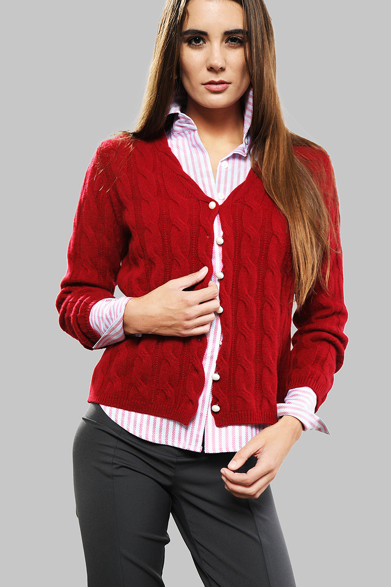 Merino Wool Cable Knit Sweater - Red