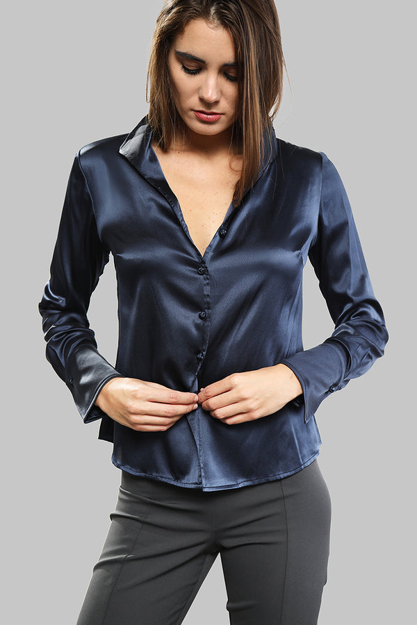 Soft Collared Blouse - Navy