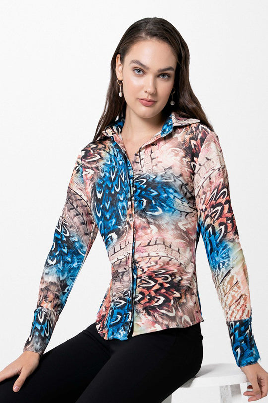 Attitude Soft Feathers Blouse - Blue - Farinaz Taghavi
