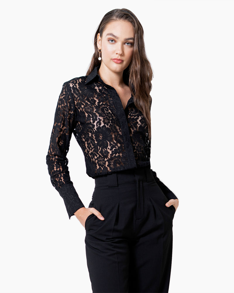 Attitude Lace Shirt - Black - Farinaz Taghavi
