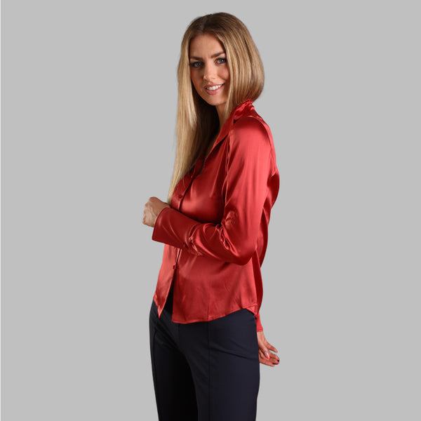 Soft Collared Blouse - Deep Red