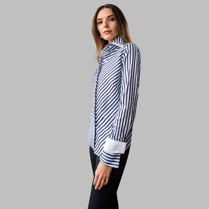 Double Collar - Navy Stripe