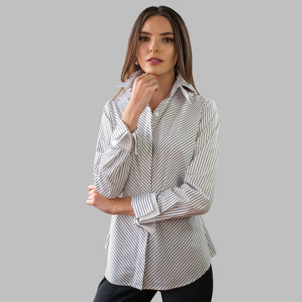 Double Cuff, Double Collar- Black/White Stripe