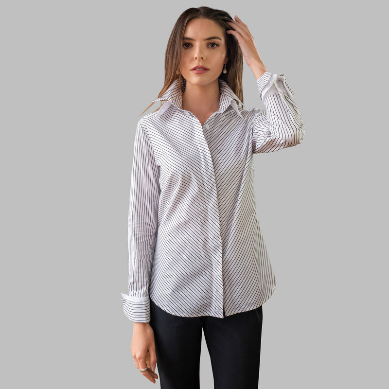 Double Cuff, Double Collar- Black/White Stripe