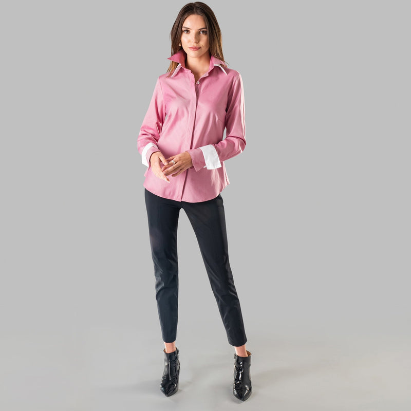 Double Cuff, Double Collar - Pink Herringbone