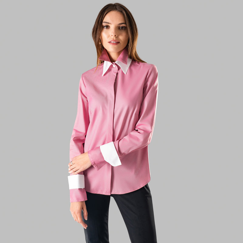 Double Cuff, Double Collar - Pink Herringbone