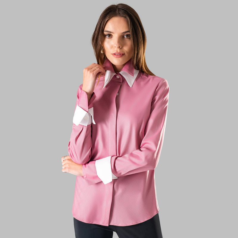 Double Cuff, Double Collar - Pink Herringbone