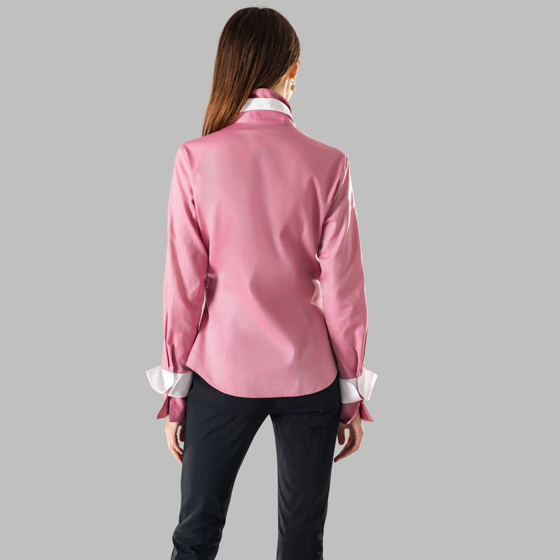 Double Cuff, Double Collar - Pink Herringbone