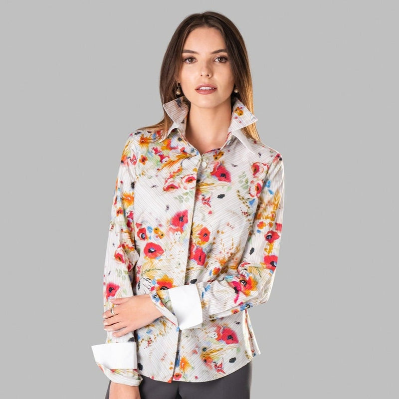 Double Collar - Warm Floral Stripe