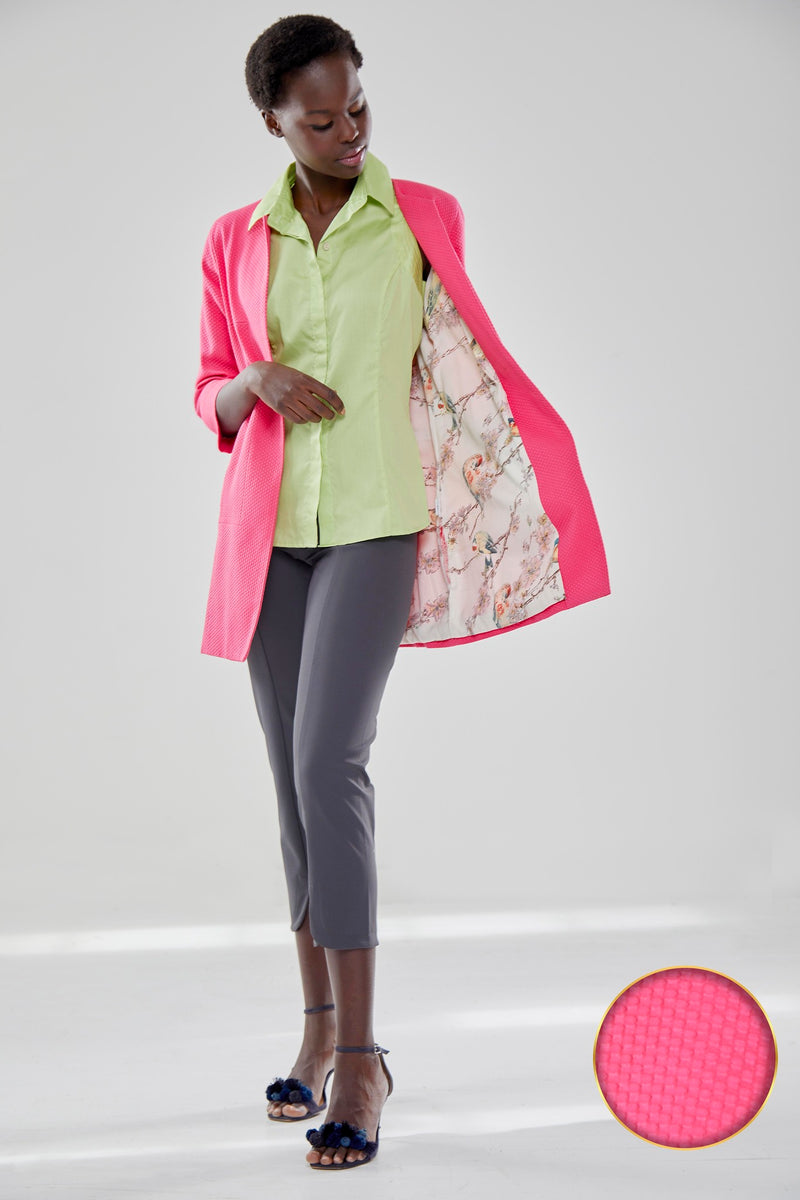 Pink Cotton Jacket 3/4 Sleeve With Bird and Flower Lining