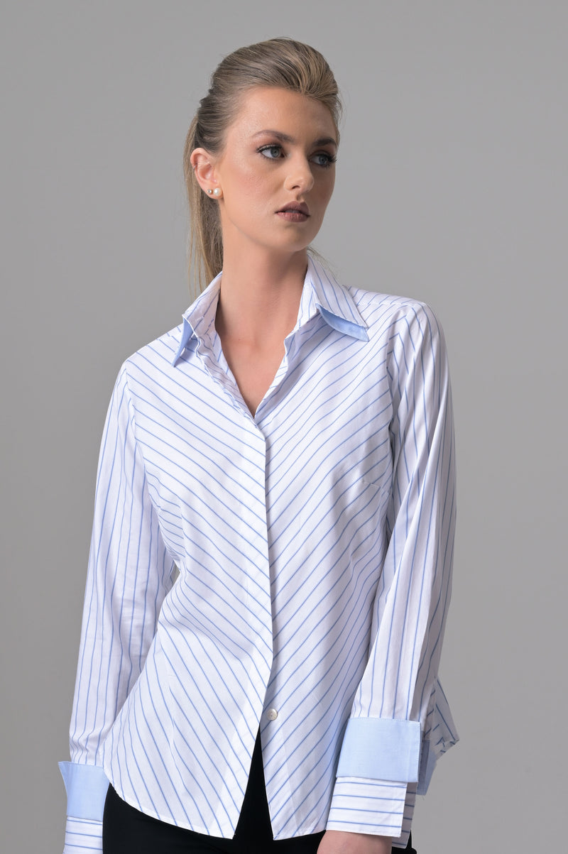 Double Collar - White with Blue Pencil Stripes - Farinaz Taghavi