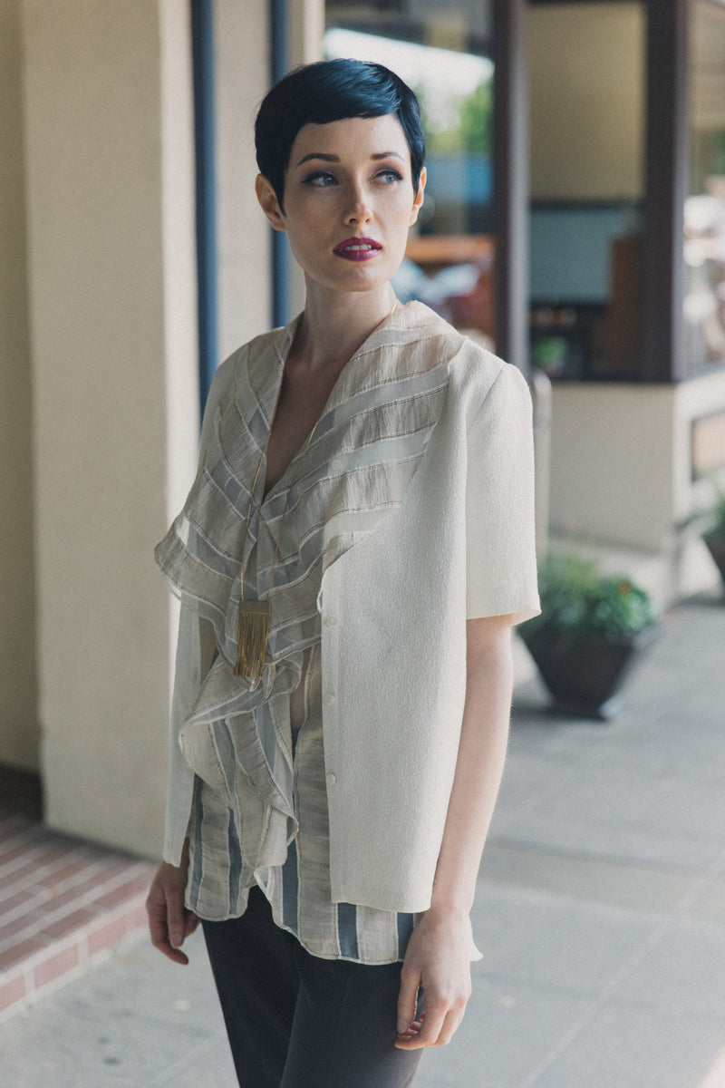 Flow Tunic - Sleeveless Blouse - Off-White & Gold - Farinaz Taghavi