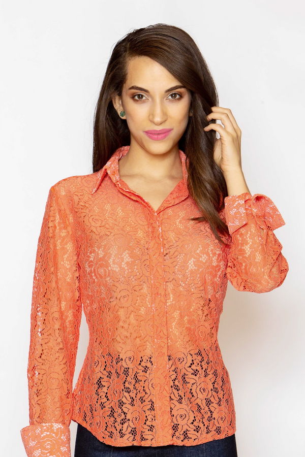 Attitude Dress Shirt - Coral Lace - Farinaz Taghavi