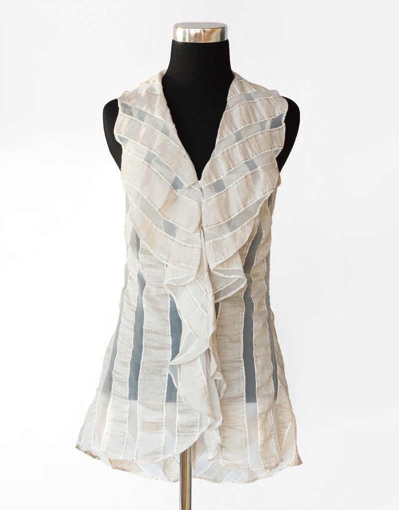 Flow Tunic - Sleeveless Blouse - Off-White & Gold - Farinaz Taghavi